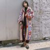 Women's handmade crochet lace up mid length hooded sweater coat
