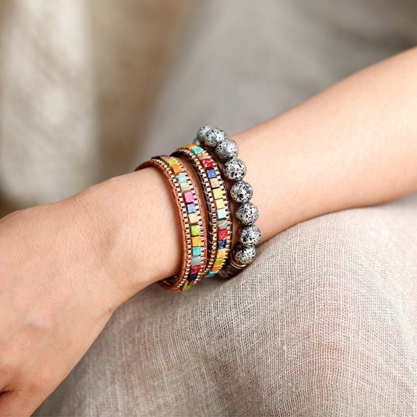 New Natural Emperor Stone Chain Hand Woven Bracelet Made of European and American Leather