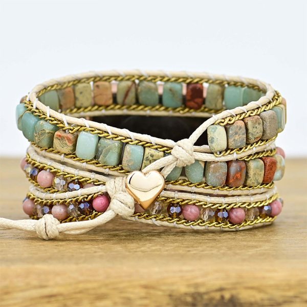 natural stone strap 3 layers wrapped Apple Watch with stone beads woven strap bracelet