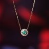 Green agate crystal 925 sterling silver necklace 18k gold inlaid with diamonds, round emerald pendant, collarbone necklace, women's color does not fade