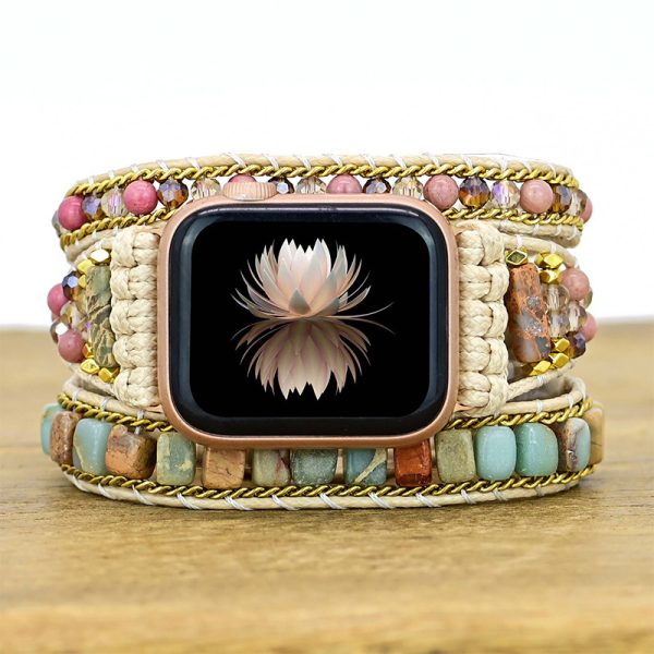 natural stone strap 3 layers wrapped Apple Watch with stone beads woven strap bracelet