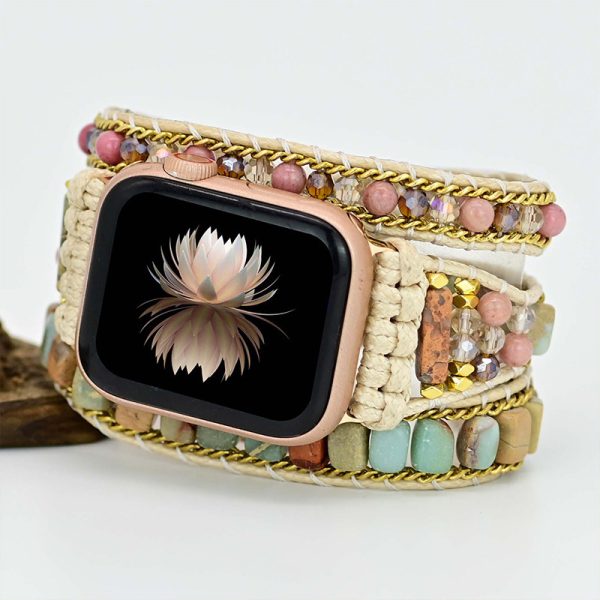 natural stone strap 3 layers wrapped Apple Watch with stone beads woven strap bracelet