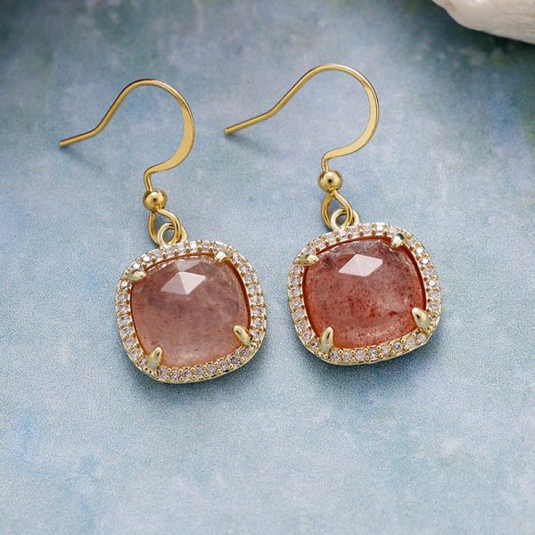 Natural stone square inlaid zirconium earrings, ear hooks, fashionable accessories, earrings