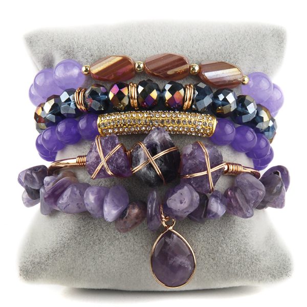 Bohemian Stack Bracelet Natural Stone Glass Mixed Gravel Bracelet 5PCS Women's Bracelet Set