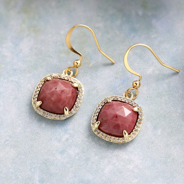 Natural stone square inlaid zirconium earrings, ear hooks, fashionable accessories, earrings