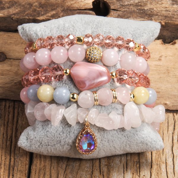 Bohemian Stack Bracelet Natural Stone Glass Mixed Gravel Bracelet 5PCS Women's Bracelet Set
