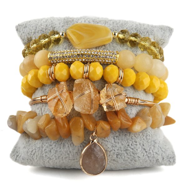 Bohemian Stack Bracelet Natural Stone Glass Mixed Gravel Bracelet 5PCS Women's Bracelet Set