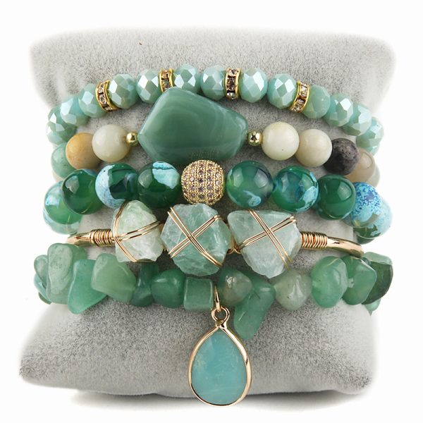Bohemian Stack Bracelet Natural Stone Glass Mixed Gravel Bracelet 5PCS Women's Bracelet Set