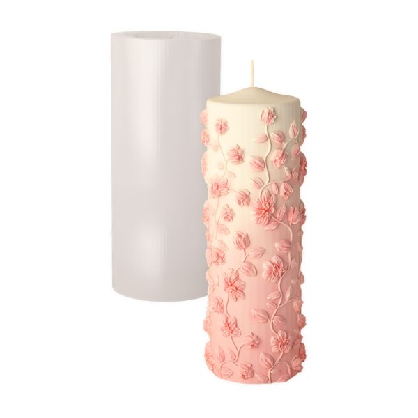 3D embossed pattern cylindrical scented candle mold handmade DIY gypsum diffuser stone jewelry table silicone mold