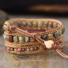 red pattern heart-shaped winding bracelet stone hand-woven 3-layer leather chain fashion jewelry