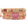 red pattern heart-shaped winding bracelet stone hand-woven 3-layer leather chain fashion jewelry