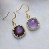 Natural stone square inlaid zirconium earrings, ear hooks, fashionable accessories, earrings
