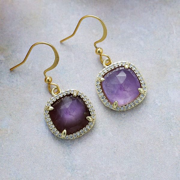 Natural stone square inlaid zirconium earrings, ear hooks, fashionable accessories, earrings