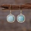 Natural stone square inlaid zirconium earrings, ear hooks, fashionable accessories, earrings