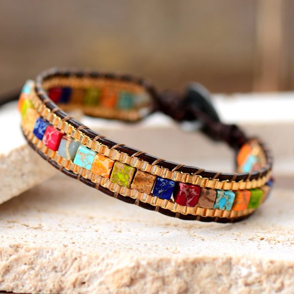 New Natural Emperor Stone Chain Hand Woven Bracelet Made of European and American Leather