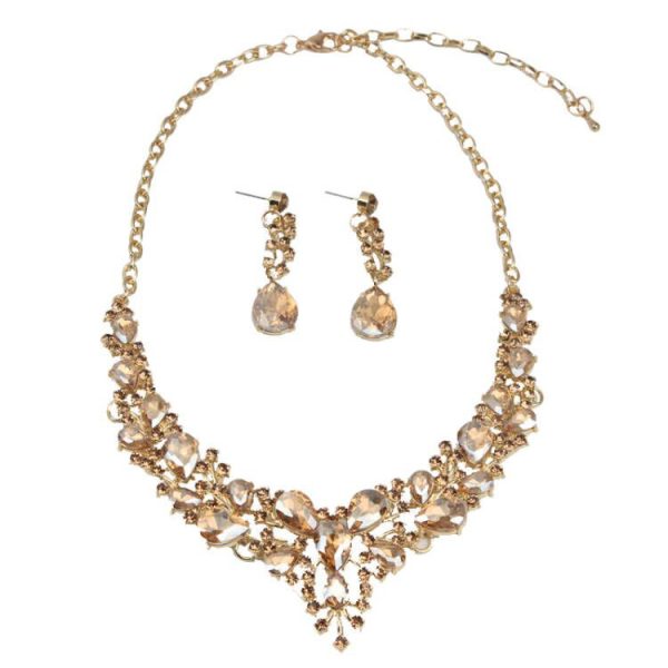 Cross-border e-commerce hot sale European and American fashion crystal necklace earrings set bridal wedding jewelry women's jewelry wholesale