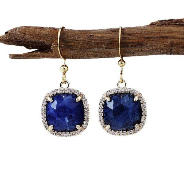 Natural stone square inlaid zirconium earrings, ear hooks, fashionable accessories, earrings
