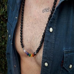 Men charm Necklace Black Lava