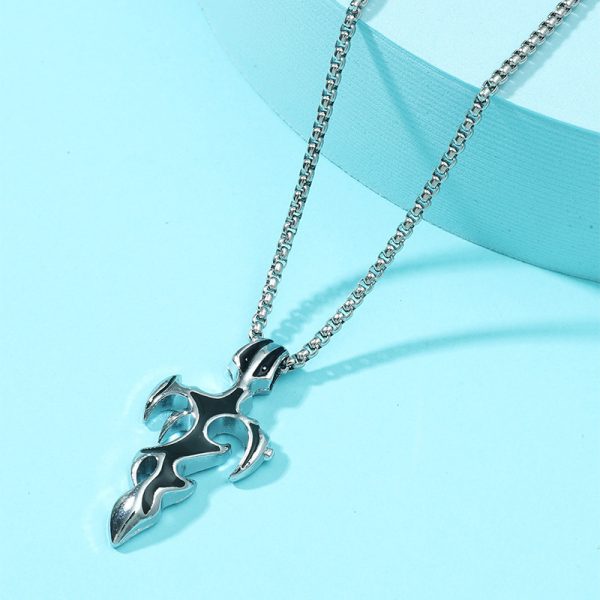 Drop Oil Cross Flame Necklace Fashionable Men