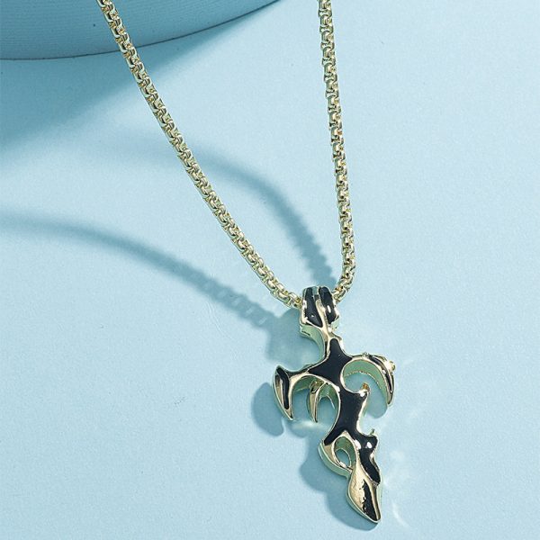 Drop Oil Cross Flame Necklace Fashionable Men