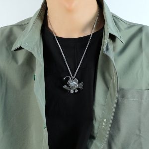 Street Hip Hop Classic Vintage Men Stainless Steel Fish Necklace