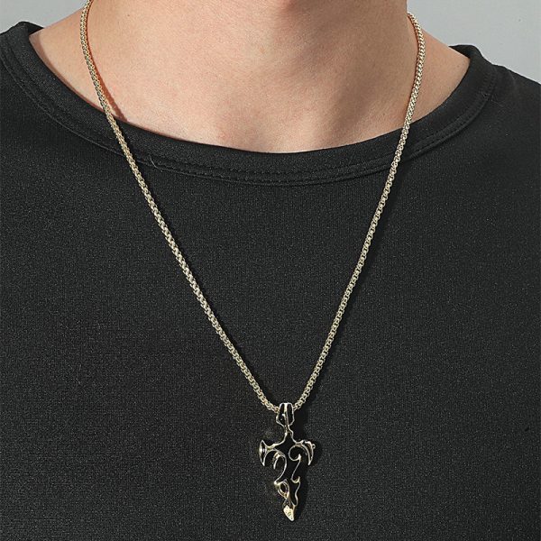 Drop Oil Cross Flame Necklace Fashionable Men