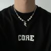 Niche Design Pearl Mosaic Lightning Pendant Necklace Men