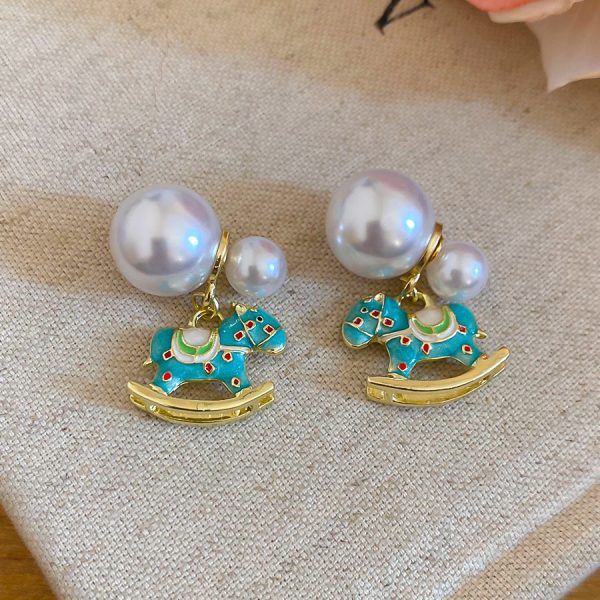 Little Horse Pearl Drop Earrings With Silver Post