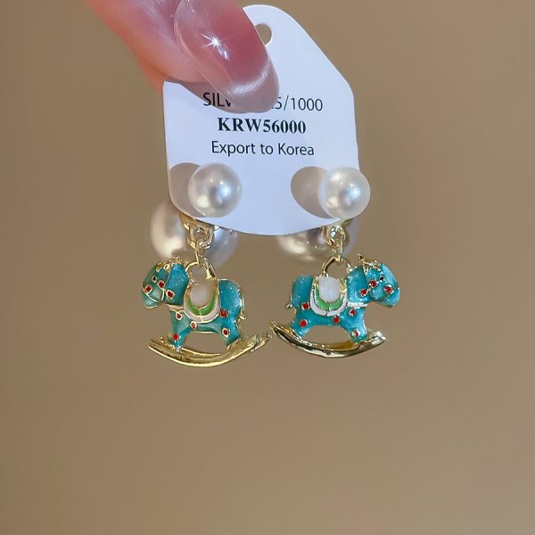 Little Horse Pearl Drop Earrings With Silver Post