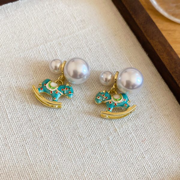 Little Horse Pearl Drop Earrings With Silver Post