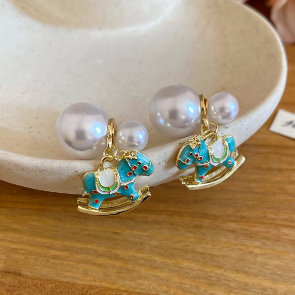 Little Horse Pearl Drop Earrings With Silver Post