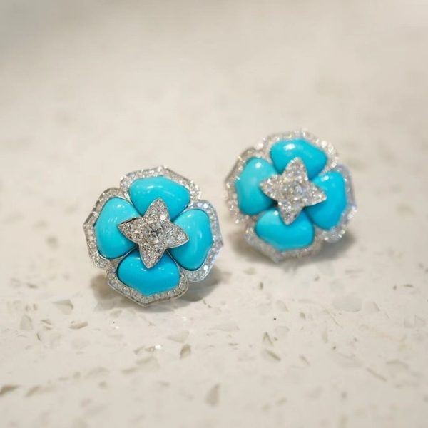 Turquoise-look Stud Earrings Made Of Copper